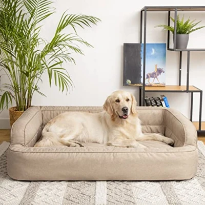 Afbeelding van PillowPrim hondenbed, meubels voor dieren, kattenbed, afneembare overtrek, hondenmand, slaapplaatsen, hondenbank, beige, L 78x47 cm