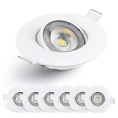 Afbeelding van EMOS led inbouwspot, 230 V, 5 W/450 lm, extra plat, 50 graden draaibaar, warmwit, 3000 K, set van 6 plafondspots voor binnen, inbouwplafondlamp, kleur wit