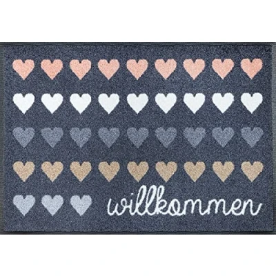 Afbeelding van wash+dry by Kleen Tex Mat Welkom harten Inloopmat, motief harten, met tekst, antislip, wasbaar