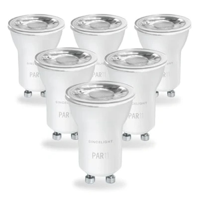 Afbeelding van SINCELIGHT Kleine GU10 Gloeilamp LED PAR11 minireflector Ø35mm met basis, 3W, warm wit (2700K), 35 graden stralingshoek, equivalent 25W halogeenlamp, verpakking van 6