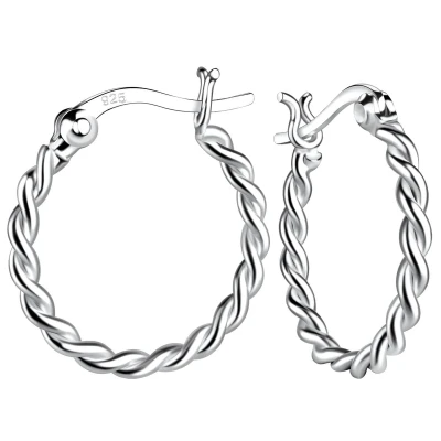 Afbeelding van JoyS Zilveren oorringen 18 mm / 2 twisted gedraaid Franse sluiting