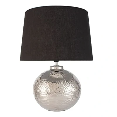 Afbeelding van Pauleen 48222 Touch of Silver tafellamp max. 20 watt handgemaakt zwart, zilver nachttafellamp in glamour look van stof, keramiek E14