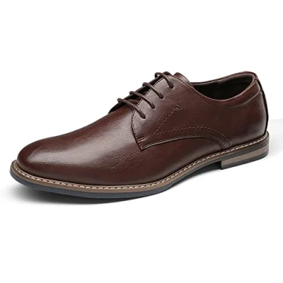 Afbeelding van Bruno Marc Herenkostuumschoenen, klassieke zakelijke leren schoenen, veterschoenen, Derby Oxfords, bruiloftsschoenen, donkerbruin, 42 EU