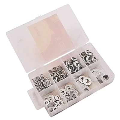 Afbeelding van Amtech S5850 diverse sluitringen, 200 stuks inclusief platte ringen en M5, M6, M8, M10, plus opslag