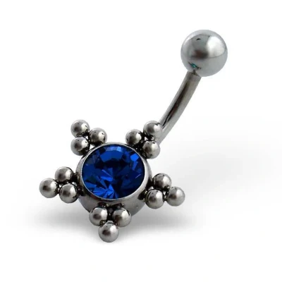 Afbeelding van Chirurgisch stalen navelpiercing donker blauw bolletjes zilverkleurig
