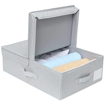 Afbeelding van Amonsen opvouwbare garderobe platte opbergbak met deksel, speciaal voor smalle ruimte organiser, lichtgrijs
