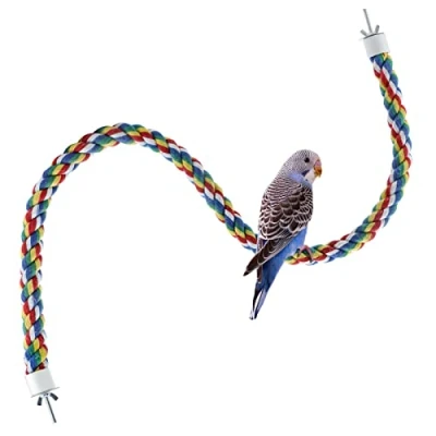 Afbeelding van Vogelbaars kooitouw voor papegaai/parkiet/valkparkiet bungee speelgoed, comfortabel, kleurrijk (90 cm lang, metalen noten)