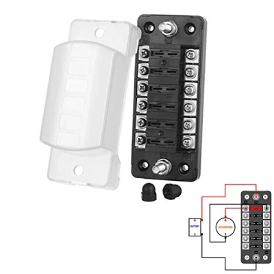 Afbeelding van Jtron 6 weg autozekeringkast voor ATO/ATC 1 20A zekering DC 32V M5 schroefconnector zekeringhouder met (6 negatief)