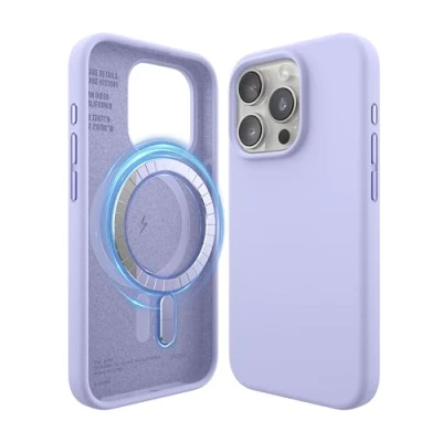 Afbeelding van elago Magnetische Silicone Hoesje Compatibel met iPhone 15 Pro Case, MagSafe Alle Accessoires, Ingebouwde Magneten, Premie Siliconen [5 Laags Structuur] (Paars)