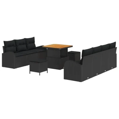 Afbeelding van vidaXL 10 delige tuinset met kussens zwart poly rattan acacia