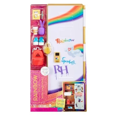 Afbeelding van Rainbow High Design &amp; Stijl Locker Speelset met Planken, Kleerhangers, Accessoires en Stickers, Geschikt voor Kinderen van 4 12 jaar Oud