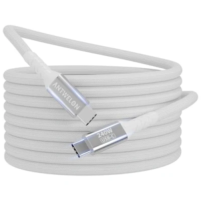 Afbeelding van ANTWELON USB C naar Kabel, 240W Nylon Oplaadkabel, PD3.1 Snellaadkabel Type Kabel Compatibel met iPhone 16 15 Pro Max Samsung S24 S23 iPad MacBook Huawei Xiaomi (wit)