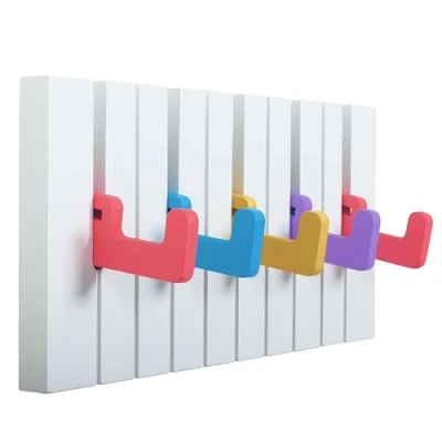 Afbeelding van RICOO WM1885 S, garderobehaken, wandhaken, kindergarderobehaken, pianodesign, kleurrijk houten modern en inklapbaar, 5 uitklapbare haken voor kinderkamer, hal keuken, 29 x 15 2 cm