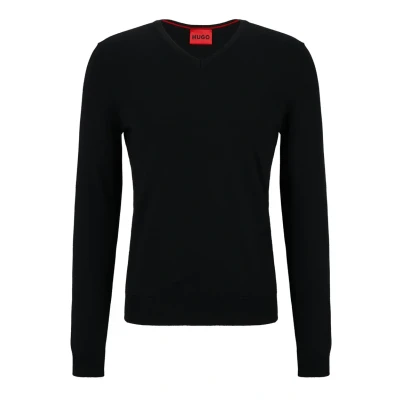 Afbeelding van HUGO BOSS heren San Vredo fijngebreide pullover van wol met V hals in de kleur Zwart, maat: S