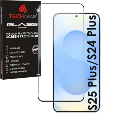 Afbeelding van TECHGEAR Vinger ID glas compatibel met Samsung Galaxy S24 Plus / S24+ 5G, volledige lijm gehard displaybeschermfolie [vinger ID] [volledige lijm] [kristalhelderheid] [krasbestendig] [maximale