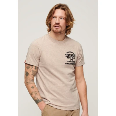 Afbeelding van Superdry Workwear Flock Graphic Tshirt print, Heren, Maat: Large, Lavin beige marl