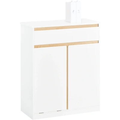 Afbeelding van SoBuy BZR79 W Badkamer Onderkast Wit Houtcomposiet met Lade &amp; Wasmand