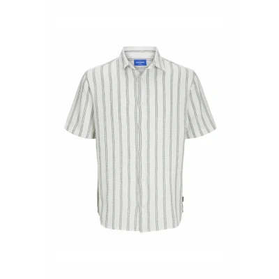 Afbeelding van Jorjoshua Loose Weave Shirt Ss, Cloud Dancer/Stripes:/Stripes, S