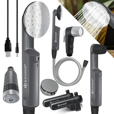 Afbeelding van KESSER® Campingdouche met accu dompelpomp handdouche 2X 2200mAh lithium batterij, USB oplaadkabel, voor camping tuin auto outdoor, hond douche, autoreiniging, incl. draagtas, antraciet / zwart