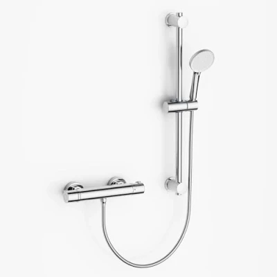 Afbeelding van MORADO Thermostatische douchestang met verstelbare verhogingsset, wandgemonteerde staafmixer, douche 1,5 m slangpijp en 3 functies handdouche chroom