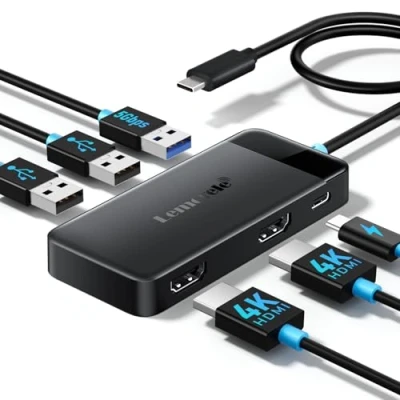 Afbeelding van Lemorele Docking Station USB C hub, 3 x display, 6 in 1, 2024 upgrade, dock, 2 HDMI adapter, 4K, 3.0/2.0, PD 100 W voor Windows, MacBook, Dell, HP, Surface