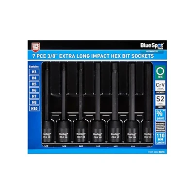 Afbeelding van Blue Spot Tools 7 PCE Extra Lange 3/8&quot; Impact Hex Bit Sockets (H3 H10)