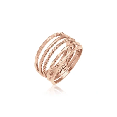 Afbeelding van Elli 5 PACK Basic Ring Rose goldcoloured, Dames, Maat: 50, gold coloured