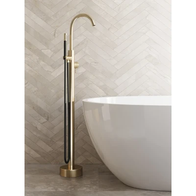 Afbeelding van Saniclear Brass Pro vrijstaande badkraan geborsteld messing / mat goud