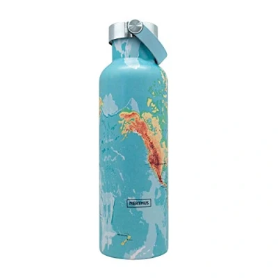 Afbeelding van Nerthus FIH 767 Thermosfles met dubbelwandig handvat voor koud en warm, design wereldkaart, 18/8 roestvrij staal, BPA vrij, 750 ml, meerkleurig