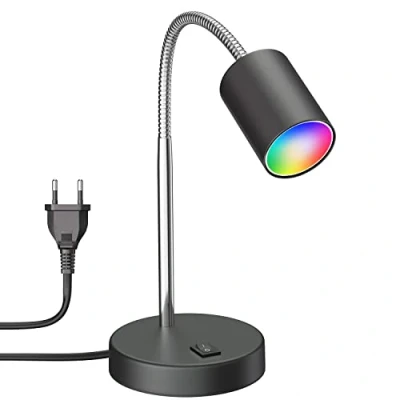 Afbeelding van ledscom.de Tafellamp WAIKA met zwanenhals en schakelaar zwart mat, incl. Smart Home RGBW GU10 LED lamp, 5,41W, 473lm