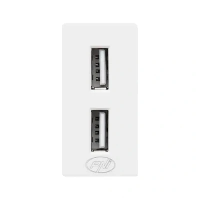 Afbeelding van Dubbele USB aansluiting PNI UB20, 5V, 2,4A, modulair, type F 1/2, compatibel met glazen kozijnen RM101W en RM202W