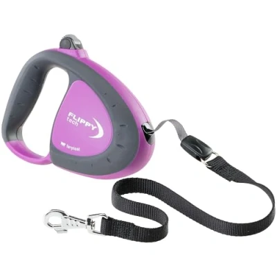Afbeelding van Ferplast Uitschuifbare hondenriem FLIPPY TECH, riem voor grote honden tot 50 kg, uittrekbare max. 5 m. Enkele vergrendel en ontgrendelingsknop, paars