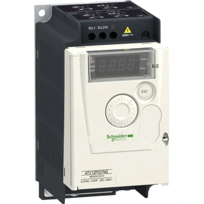 Afbeelding van Schneider frequentieregelaar atv12 1f 200240vac 50 60hz 0 37kw met c1 emc filter en grondplaat modbus atv12p037m2