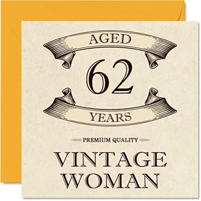 Afbeelding van Vintage 62e verjaardagskaarten voor vrouwen leeftijd 62 jaar leuke verjaardagskaart mama zus vrouw vriendin oppas oma tante, 145 mm x dames wenskaarten,