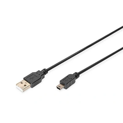Afbeelding van Digitus USB kabel 2.0 A stekker, mini B stekker 3.00 m Zwart Rond, Afgeschermd (dubbel)