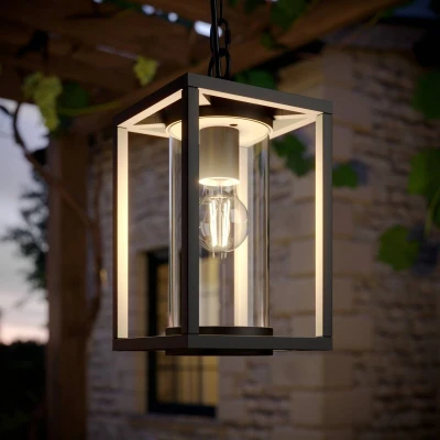 Afbeelding van Lucande Hanglampen buiten 1licht Aluminium, glas H: 25 cm E27 grafietgrijs (RAL 840 M)