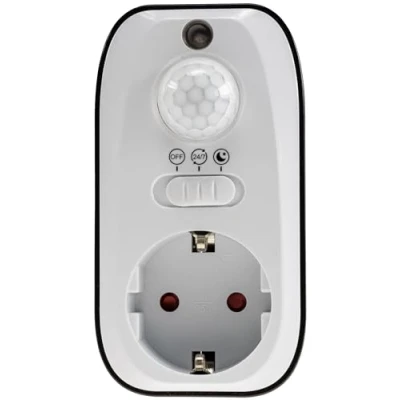 Afbeelding van Tussenstopcontact met bewegingsmelder, 230 V, 1200 W, bereik 8 m, detectie dag nacht vanaf 1 sensorstopcontact voor ledlampen