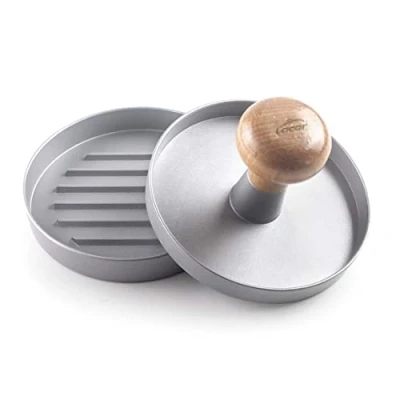 Afbeelding van Lacor 60258 Bakvorm voor zelfgemaakte hamburgers, burgerpers, afneembare houten handgreep, bevat 60 stuks papier met antiaanbaklaag Ø 11 x 7,5 cm, grijs