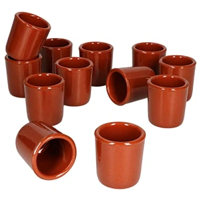 Afbeelding van MamboCat Klei Borrelbekers, 12 stuks, 50 ml, volledig geglazuurd, shot glas, mediterraan, uniek handwerk, mini beker, tumbler
