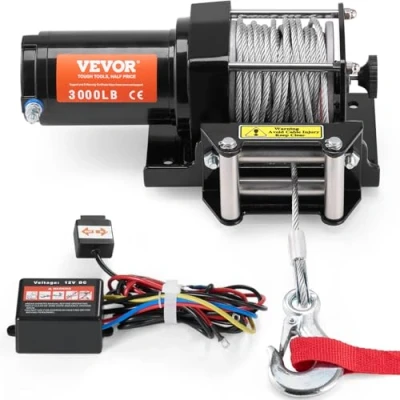 Afbeelding van VEVOR Elektrische lier, 3000 lbs lijntrekcapaciteit, 12 V DC ATV/UTV lier met Φ3/15 &quot;x 39ft 7 strengen stalen kabelroller Fairlead bedrade afstandsbediening, IP55 waterdicht voor het slepen van UTV