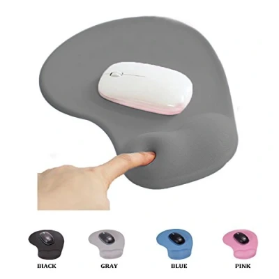 Afbeelding van Muismat met polssteun, onderkant van antislip rubber, ergonomisch, grijs/zwart/roze/blauw