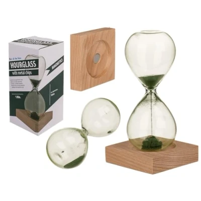 Afbeelding van Out of the blue Zandloper met groen magnetisch zand, ca. 16 cm, in geschenkdoos, looptijd: 1 minuut