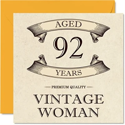 Afbeelding van Vintage 92e verjaardagskaarten voor vrouwen leeftijd 92 jaar leuke verjaardagskaart mama zus vrouw oma oppas tante, 145 mm x dames wenskaarten,