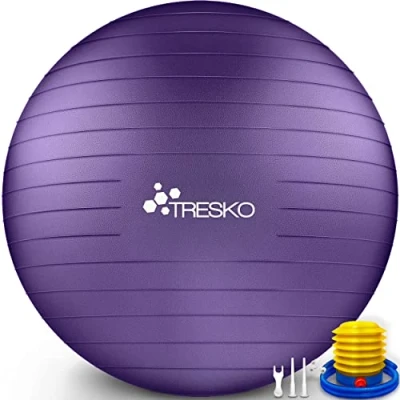Afbeelding van TRESKO® anti burst gymnastiekbal 55 cm 65 75 85 zitbal yogabal 300 kg met luchtpomp (lila, cm, geschikt voor een lengte van 175 tot 185 cm)