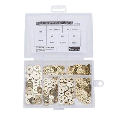 Afbeelding van platte wasmachine SENRISE messing assortiment set met doos M2 M2,5 M3 M4 M5 M6 6 maten (500 stuks)