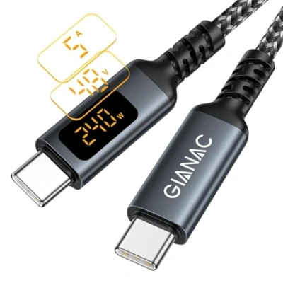 Afbeelding van 240 W USB C naar kabel, 2 m, snellaadkabel, C, PD QC 4.0, 48V/5A, type oplaadkabel met led display, voor iPhone 15, MacBook Pro, Air, iPad Galaxy
