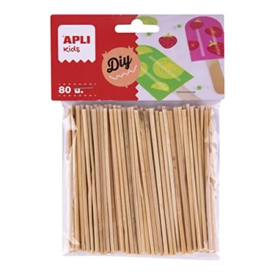 Afbeelding van APLI Kids 18970 mini stokjes van natuurlijk hout, rond, 80 stuks