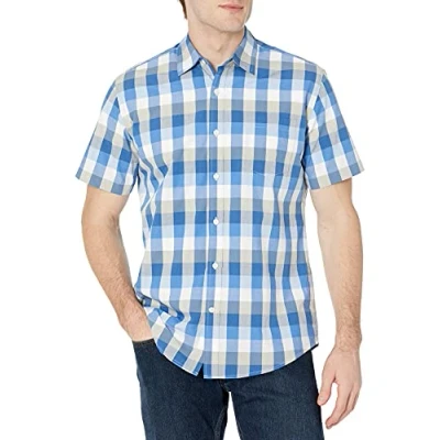 Afbeelding van Amazon Essentials Men&#039;s Poplin overhemd met normale pasvorm en korte mouwen, Blauw/Grijs, XXL