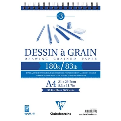 Afbeelding van Clairefontaine 96628C Tekenblok met dubbele spiraal Dessin a Grain, DIN A4, 21 x 29,7 cm, 30 vellen, 180 g, wit, 1 stuk