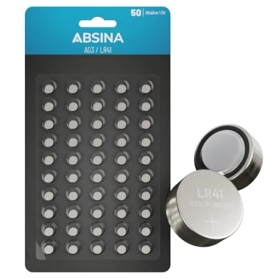 Afbeelding van ABSINA AG3 LR41 knoopcellen, verpakking van 50 stuks, 1,5 V alkaline lekvrij en met lange houdbaarheid, LR736, L736, G3, G3A, 3GA / 192, GP192, V3GA RW87, knoopcelbatterijen